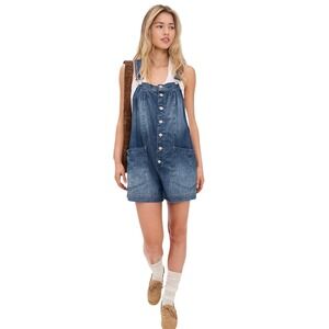 Free People We The Free You've Got The Love Denim Shortalls Romper Blue XS